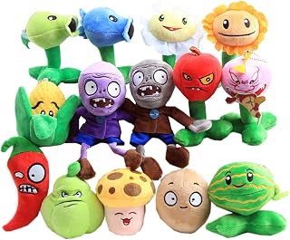 14 Pcs Plants Vs Zombies Plush Toys Pvz Grey Zombie Watermelon Flowers Peashooter Plushies Soft Stuffed Dolls Gift 9-16cm
