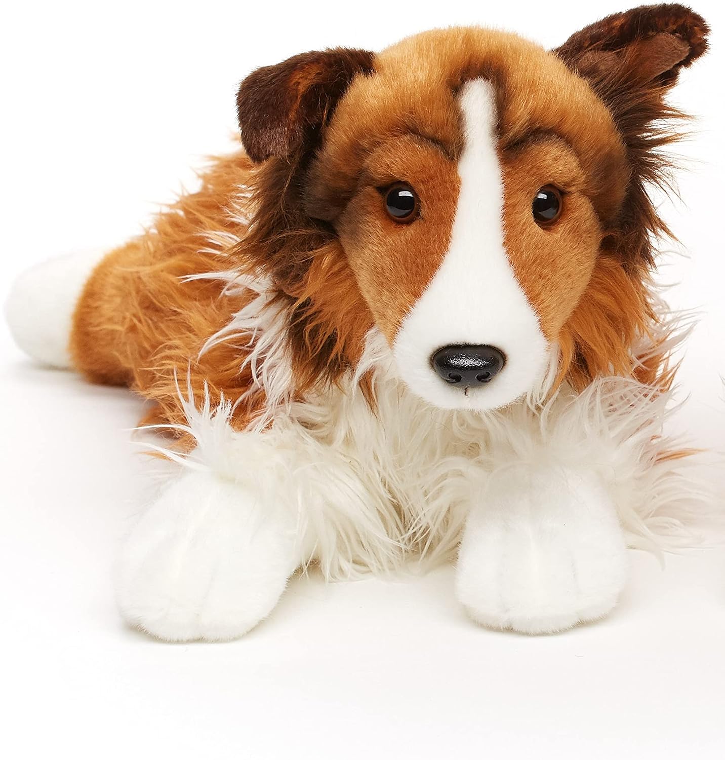 Uni-Toys - Long Hair Collie Lying Down - Face White-Brown - 41 cm (Length) - Plush Dog, Collie, Pet - Plush Toy, Cuddly Toy