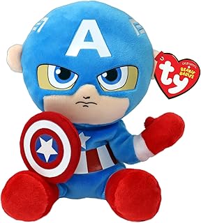 TY Captain America Marvel Avengers Beanie Babies Regular, Licensed Beanie Baby Soft Plush Toy, Collectible Cuddly Stuffed Teddy