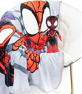 Jay Franco Marvel Spidey & His Amazing Friends Miles Morales Plush Mini Pillow Buddy & 130 x 150cm Fluffy Throw Blanket Set - Kids Super Soft 2 Piece Cuddle Set