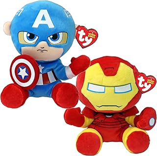 TY Marvel Multipacks Iron Man & Captain America Beanie Babies - Soft Plush Toys for Kids, Baby Toys, Collectible Stuffed Teddy, Plushies for Kids