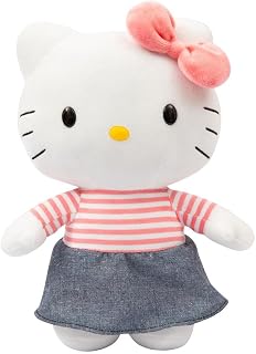 Hello Kitty 12-Inch Medium Plush Toy – Denim Skirt and Pink Stripe Top, Soft and Huggable, for All Ages – Gift-Ready Box Included, Adorable Collectible Plush, Perfect for Cuddling