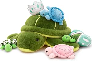 MorisMos 45cm/18in Gaint Sea Turtle Teddy with 4 Babies & 2 Eggs inside, Lifelike Cuddly Tortoise Stuffed Animal Plush Soft Toys, Kawaii Presents for Kids Girls Boys Birthday Party Decor