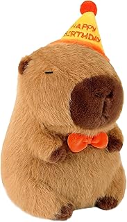 Capybara Plush 25cm Soft Stuffed Animal with Birthday Hat,Capybara Teddy