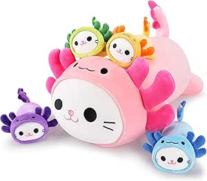 Auspicious beginning Stuffed Axolotl Large Plush Toys Stuffed Animals Mommy with Baby 5pcs Mommy Set with Baby Plushies Cuddly Toy Hugging Pillow Soft Animal Colorful Axolotl Plushie