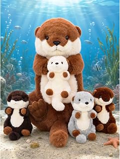 OUOZZZ 18" Otter Plush Mummy and Babies, Family Set Teddy with Inside