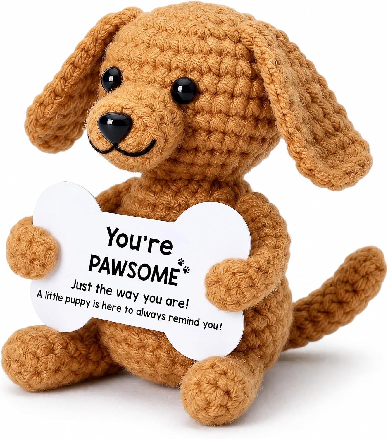 Dog Plush Emotional Support Crochet Puppy Gift with Positive Message Card, Handmade Knitted Puppy Doll for Dog Lovers Women Men, Cute Motivational Plushie for Birthday Home Office Desk Decor