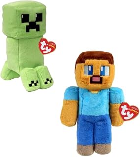 TY Minecraft Creeper & Steve Collectible Plush Toy, 2-Piece Set